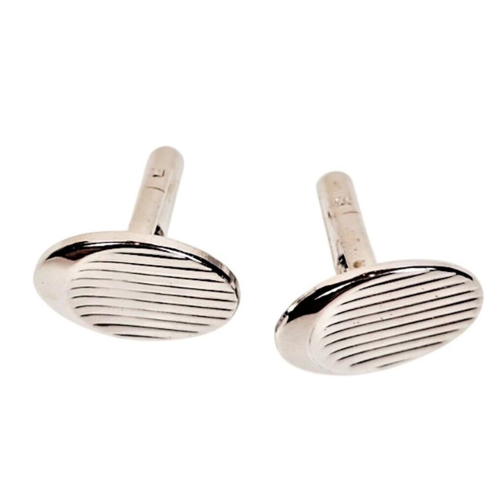 Vintage Oval Ribbed Silver Stainless Cuff Links EMJ Emmons Pair Formal Cufflinks
